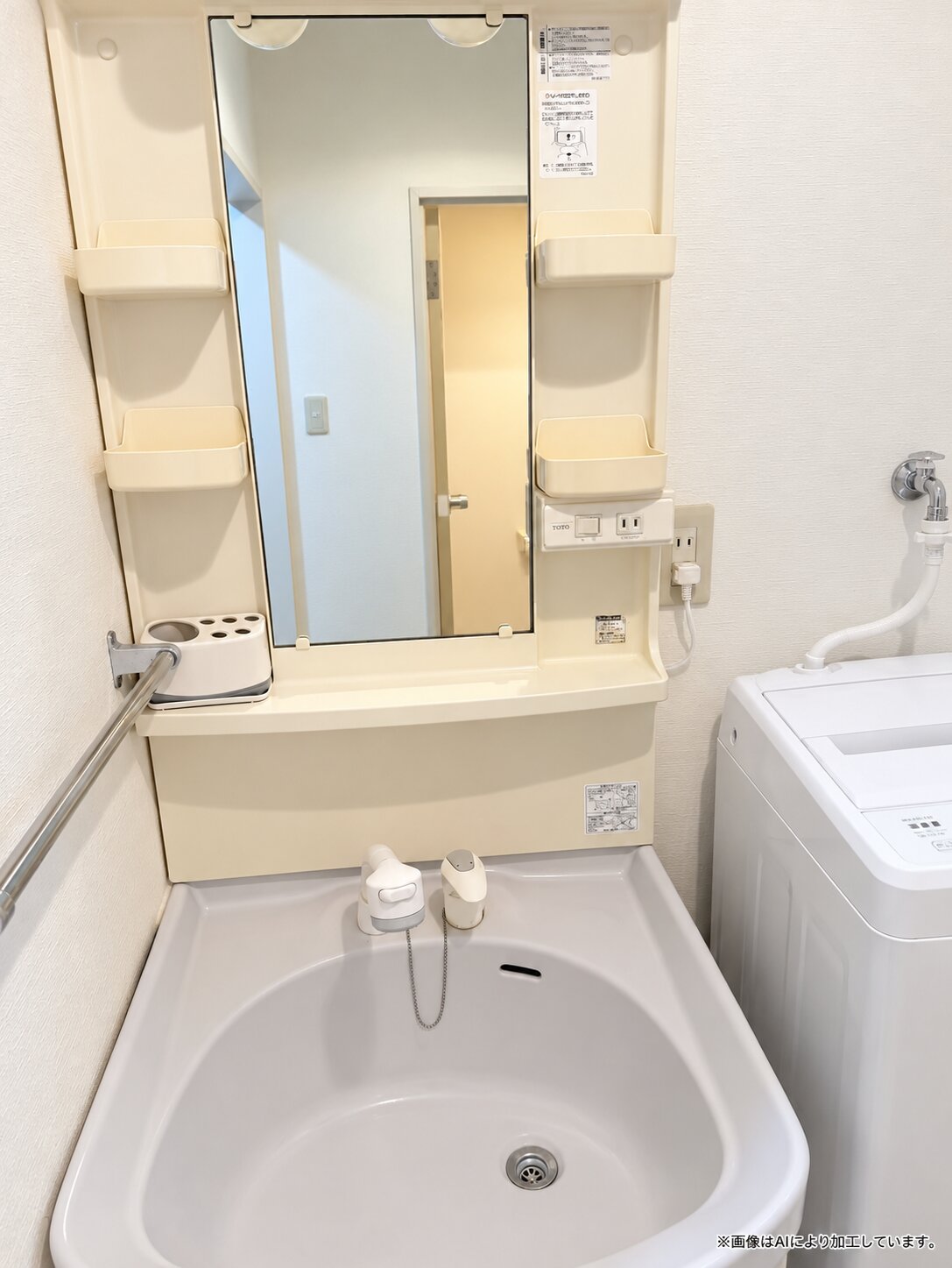 明るく清潔な洗面台と洗濯機